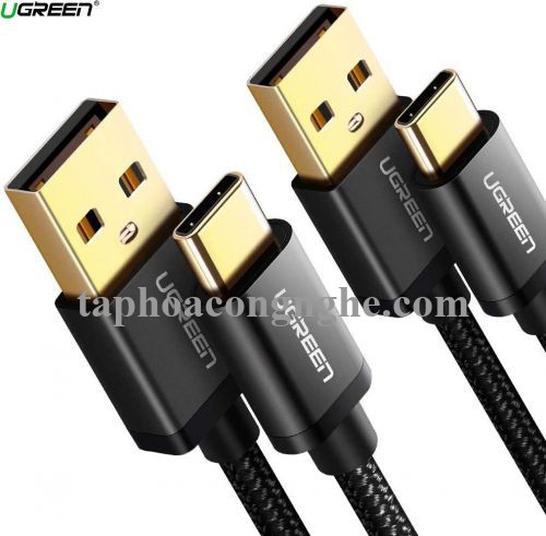 Ugreen 50878 3M màu đen bao có 2 sợi cáp USB TYPE C ra A hỗ trợ sạc nhanh mạ vàng 24K US174 30050878